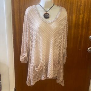 Indigo Soul -Beige Lace Tunic Top with pockets, roll tab sleeves